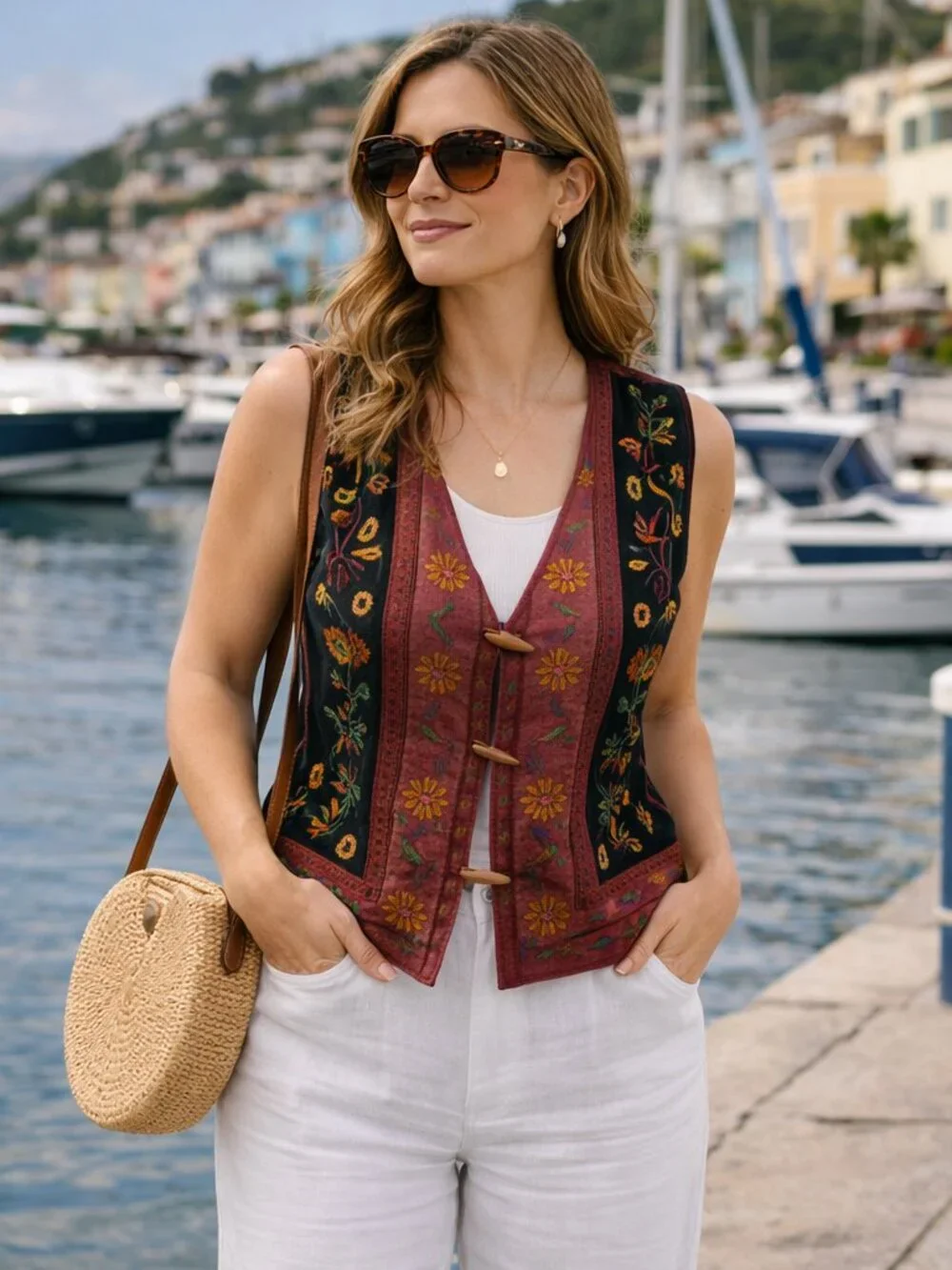 Vintage Lizwear Embroidered Floral Vest - Artisan Boho Statement Piece